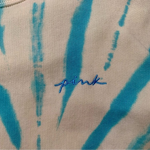 VICTORIA'S SECRET PINK YELLOW TEAL TIE DYE VARSITY CREW PULLOVER SWEATSHIRT - XS - Picture 4 of 8
